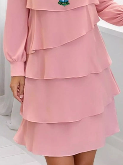 Full Size Layered Long Sleeve Mini Dress Plus Size