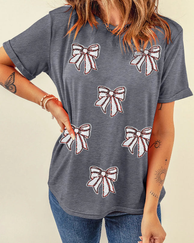 Sequin Bow Short Sleeve Tee