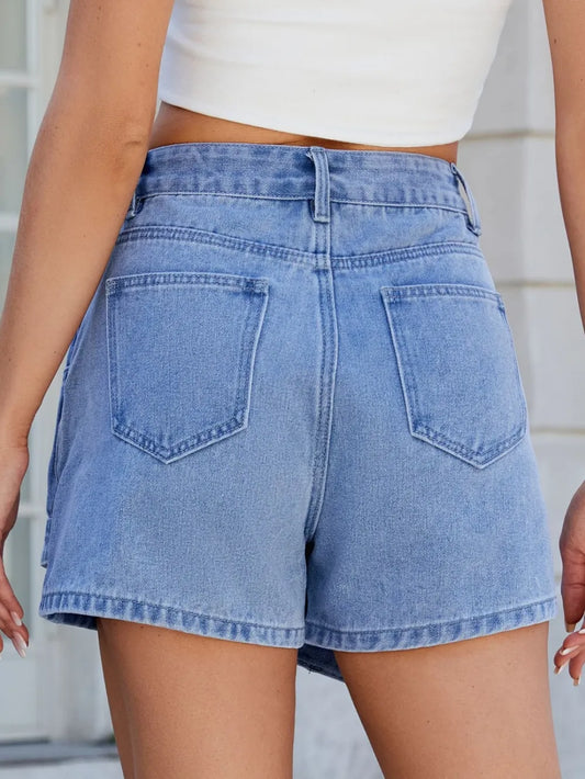 Asymmetrical Denim Skort with Pockets
