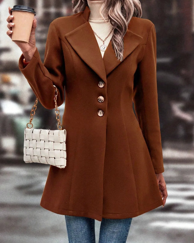 Collared Neck Long Sleeve Longline Coat