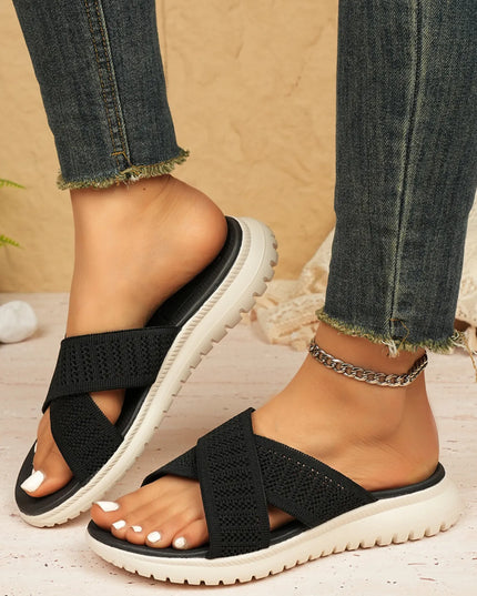 Cross-Strap Platform Sandals Black