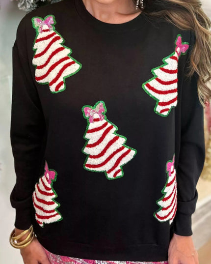 Christmas Tree Sequin Long Sleeve Sweatshirt Black