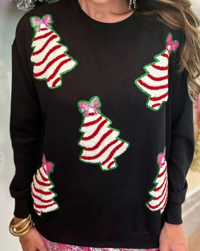 Christmas Tree Sequin Long Sleeve Sweatshirt Black