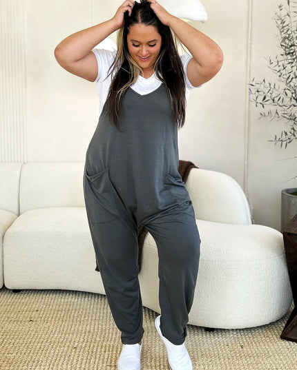 Double Take Full Size Sleeveless V-Neck Pocketed Jumpsuit