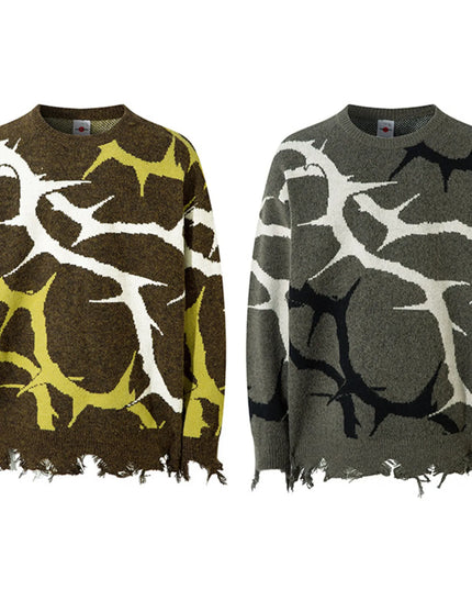 Men's Abstract Pattern Distressed Hem Sweater