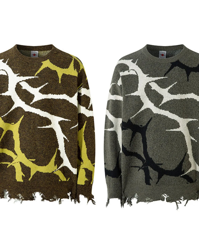 Men's Abstract Pattern Distressed Hem Sweater