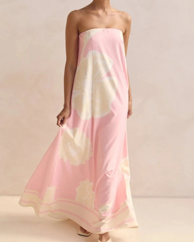 Smocked Printed Tube Maxi Dress