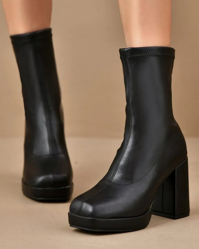 Round Toe Block Heels Boots