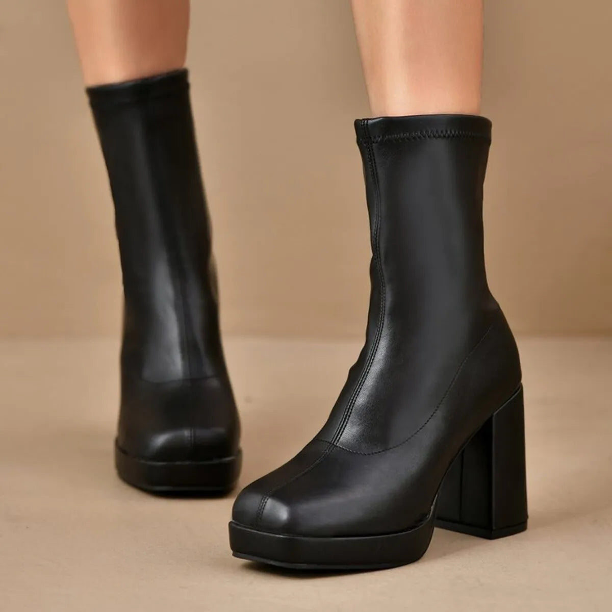 Round Toe Block Heels Boots