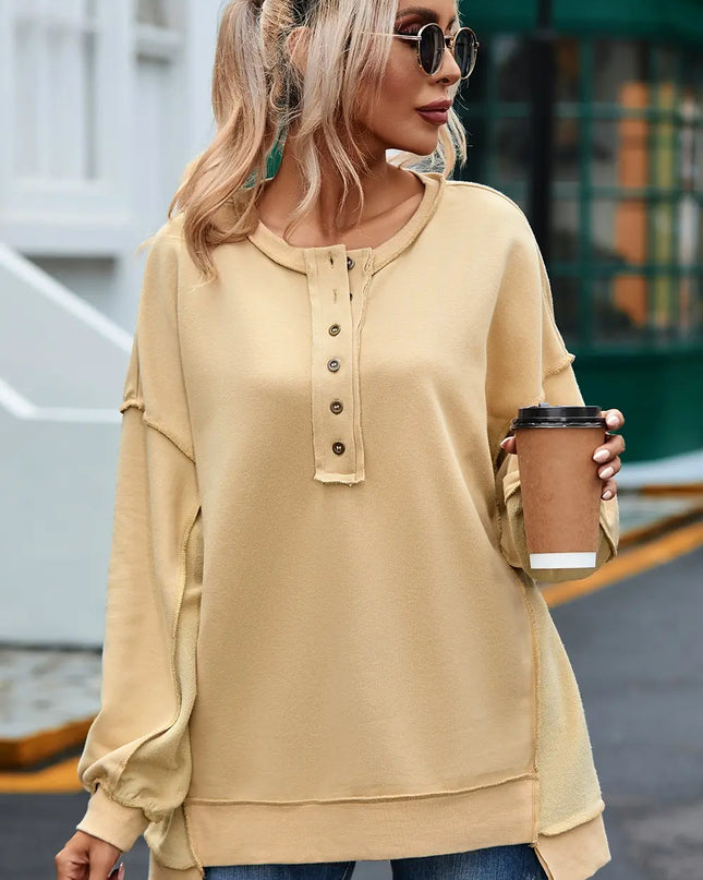 Buttoned Dropped Shoulder Sweatshirt Ivory