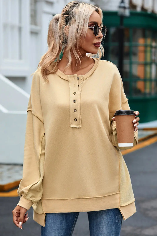 Buttoned Dropped Shoulder Sweatshirt Ivory