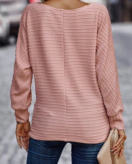 Texture Round Neck Long Sleeve Top
