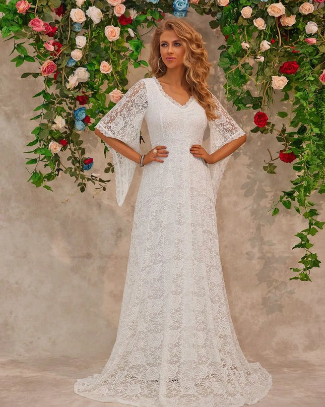 Lace V-Neck Floor length Dress 