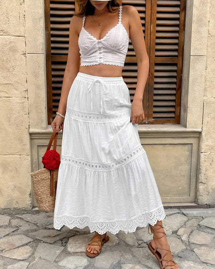 Lace Detail Elastic Waist Skirt 