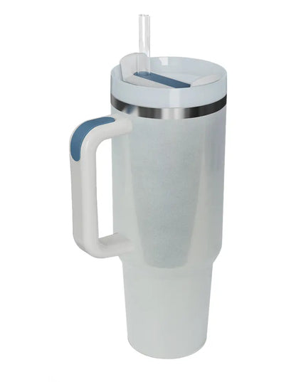 Stainless Steel Tumbler with Handle and Straw White One Size