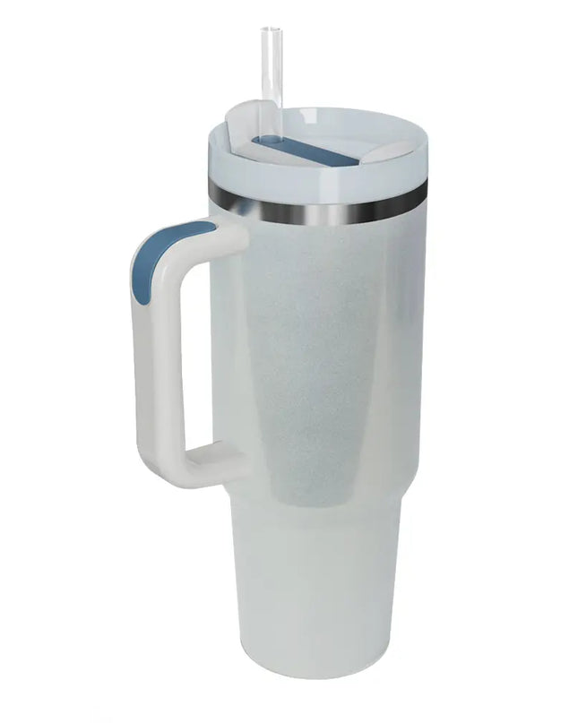 Stainless Steel Tumbler with Handle and Straw White One Size