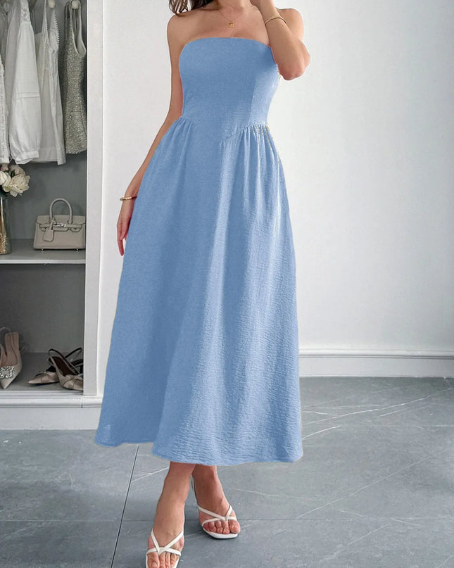 Strapless A-Line Midi Dress with Pockets 