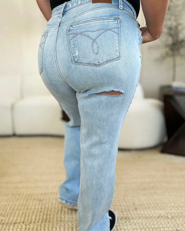 Judy Blue Full Size High Waist Distressed Straight Jeans