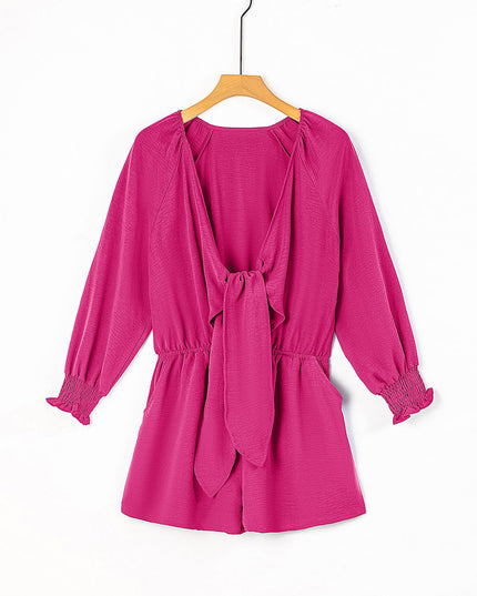Tied Flounce Sleeve Plunge Romper Cerise