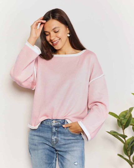 Angel Wings Contrast Detail Dropped Shoulder Knit Top Blush Pink