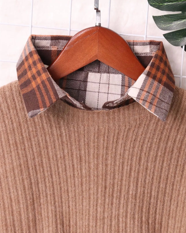 Plaid Long Sleeve Sweater Dress