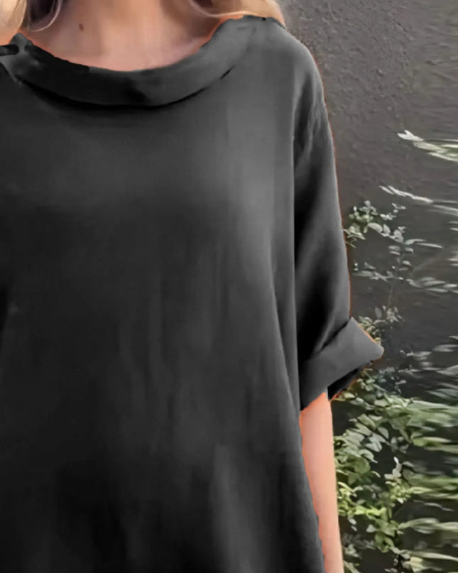 Full Size Casual Loose Fit Round Neck Midi Dress Plus Size