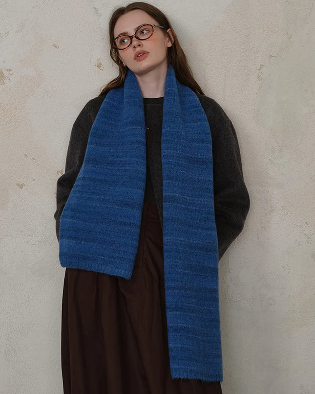 Striped Detail Knit Scarf Royal Blue One Size