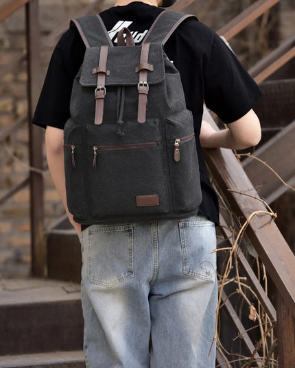 Canvas Backpack Bag with Buckle Straps Black One Size