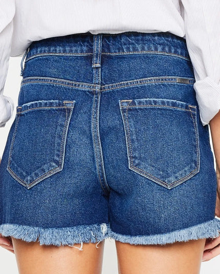 Kancan High Rise Frayed Hem Denim Shorts 