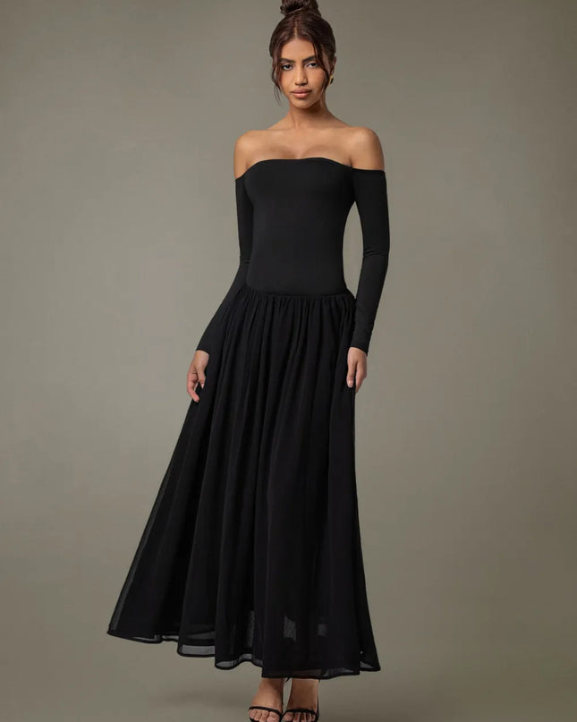 Off Shoulder Long Sleeve Maxi Dress 
