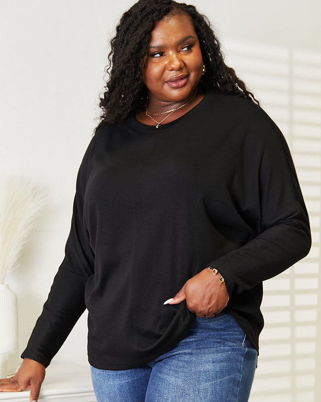 Double Take Seam Detail Round Neck Long Sleeve Top