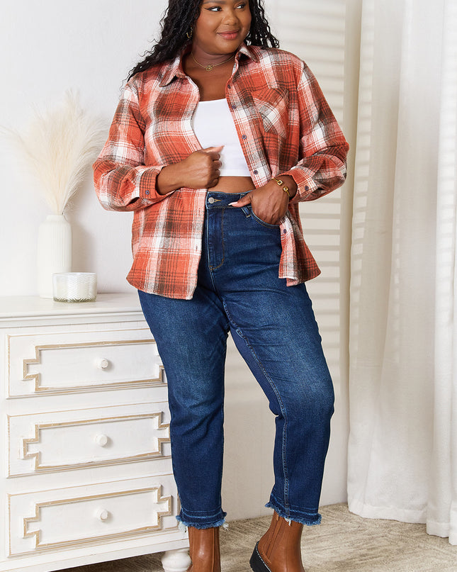 Plaid Collared Neck Long Sleeve Shirt