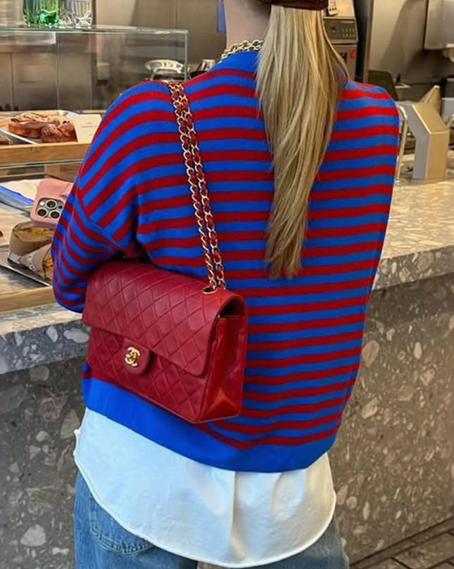 Striped Round Neck Long Sleeve Sweater