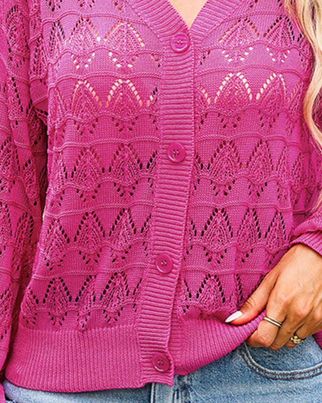 Openwork Button Up Cardigan