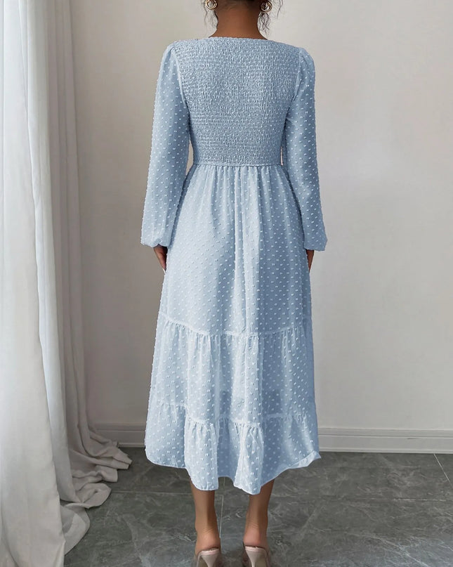 Polka Dot Long Sleeve Tiered Midi Dress