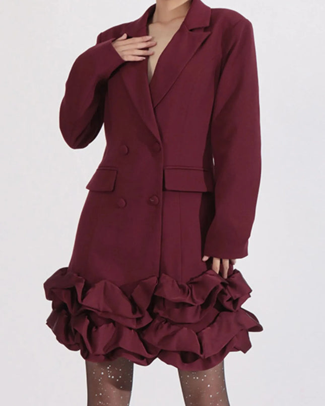 Ruffle Hem Double-Breasted Blazer Dress