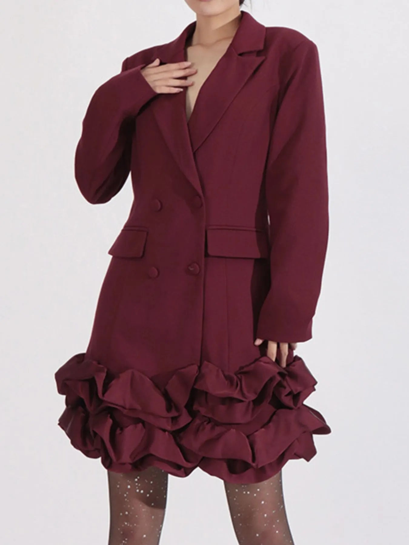 Ruffle Hem Double-Breasted Blazer Dress