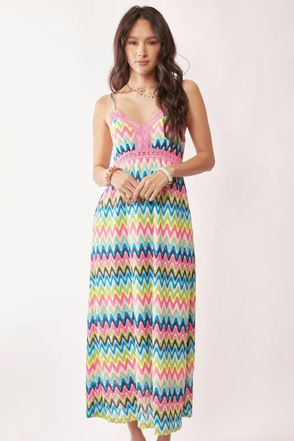 Davi & Dani Multi Color Crochet Lace Midi Dress