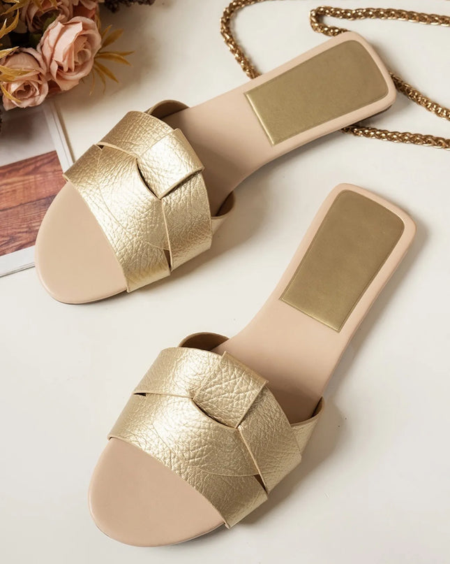 Open Toe Woven Leather Flats Sandals 