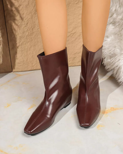 Point Toe Leather Boots Brown