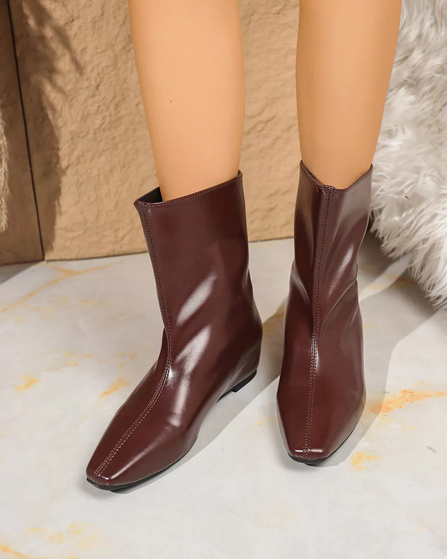 Point Toe Leather Boots Brown