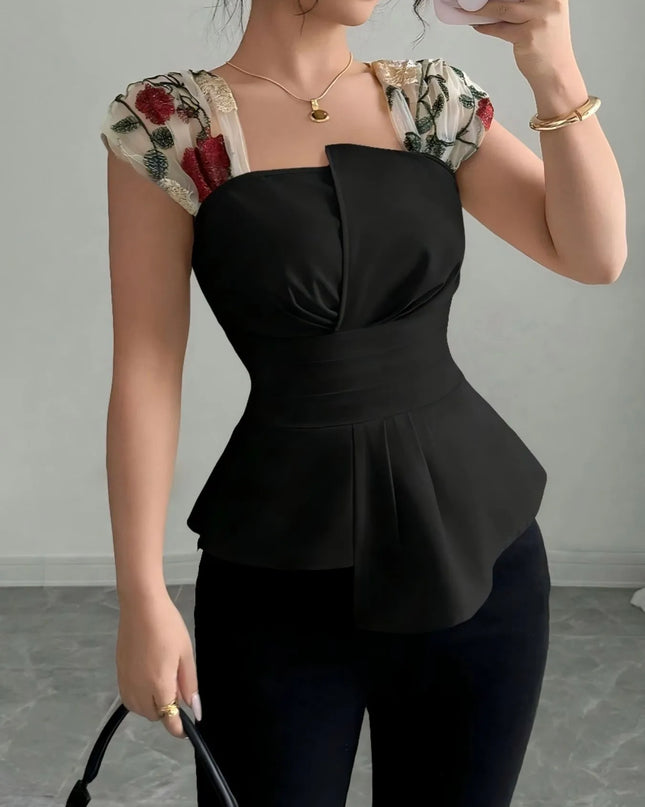 Floral Cap Sleeve Peplum Blouse