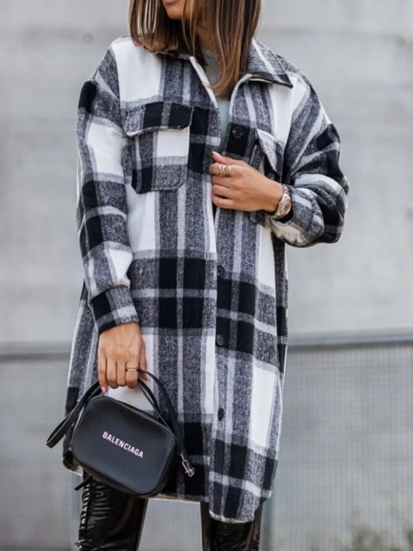 Button Down Collared Neck Plaid Flannel Shacket