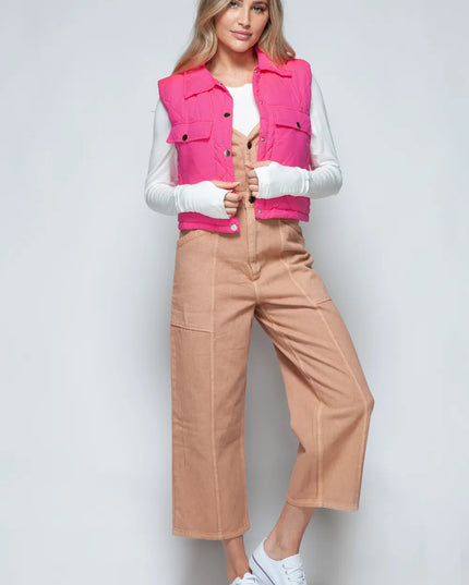 Snobbish Snap Down Quilted Crop Vest