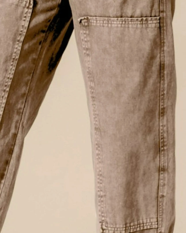 SO ME Mineral Washed Mid Rise Barrel Shape Pants