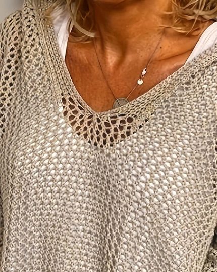 Openwork Long Sleeve Hooded Knit Cover Up