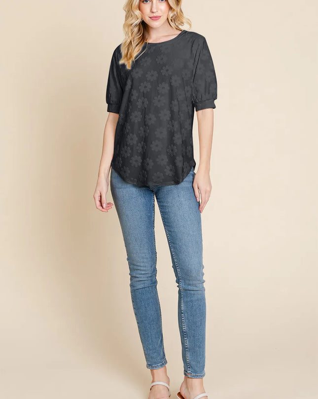 BOMBOM Textured Floral Pattern Top