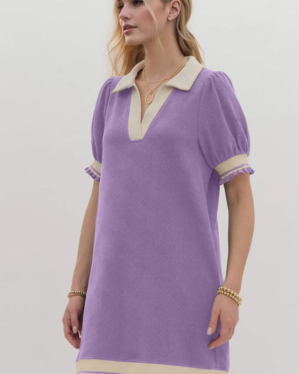 Oh Frill Contrast Trim Johnny Collar Short Sleeve Mini Dress