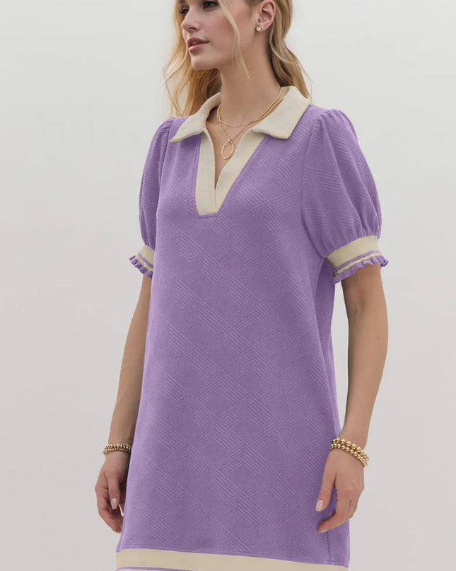 Oh Frill Contrast Trim Johnny Collar Short Sleeve Mini Dress