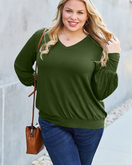 Basic Bae Full Size V-Neck Lantern Sleeve Top